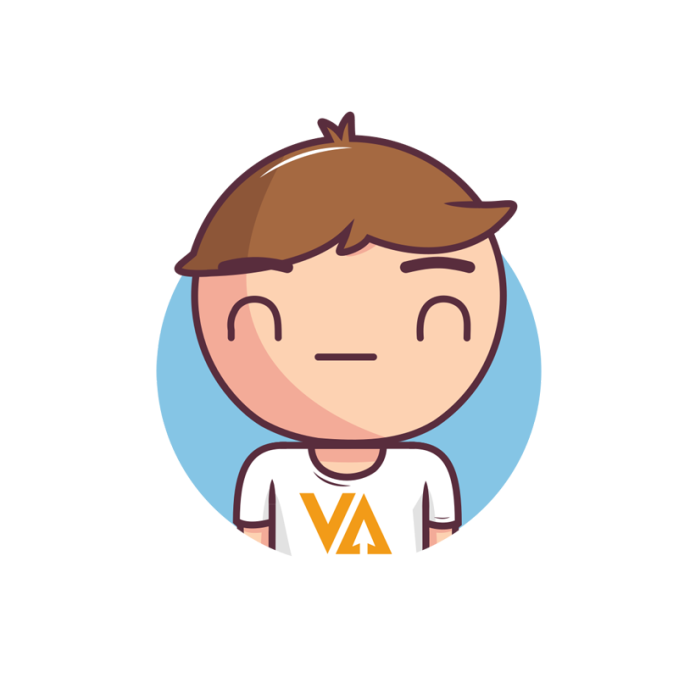 Comic Avatar mit VA Logo auf weißem T-Shirt